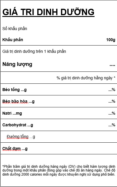 Thành phần dinh dưỡng, giá trị dinh dưỡng công bố trên nhãn sản phẩm