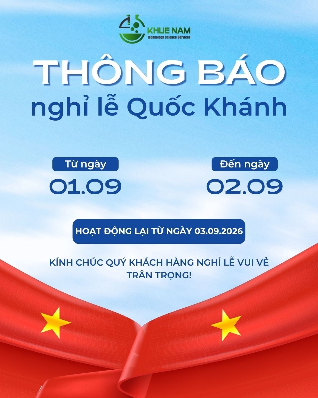Thông báo nghỉ lễ Quốc Khánh 2/9/2026